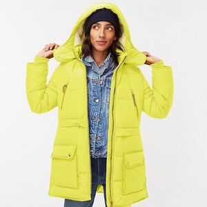 EUC J Crew Chateau Puffer Parka — chartreuse green yellow — XXS